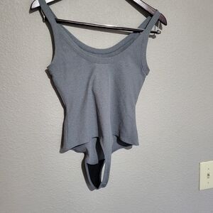Girlfriend Collective Gray Scoop Tank Bodysuit Med Built-In Bra Thong Ribbed